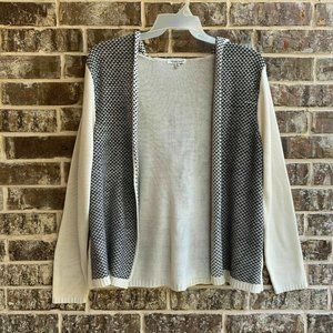 Extra Touch Women's Knit Open Front Hooded Cardigan White Black Size 1X